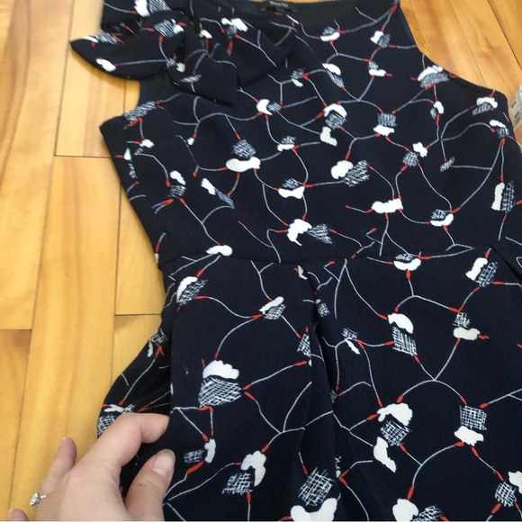 RW&CO Navy Print Fit and Flare Bow on shoulder Dress size 4 - Picture 5 of 10